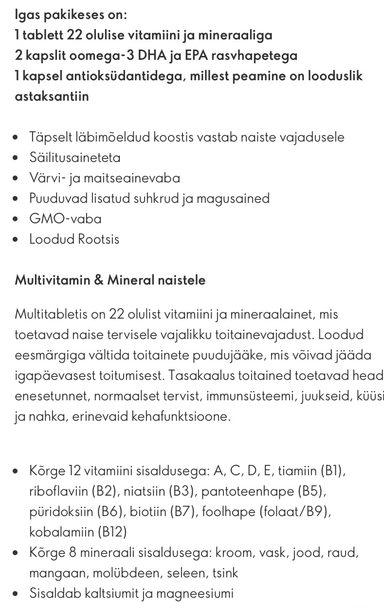 Ideaalne 3in1 BaasKombo Naistele: Kalaõli+ Astaksantiin+ Multivitamiin